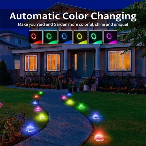 12 Pack Color Changing Solar Ground Lights Multicolor Disk Light Waterproof - Picture 4 of 8